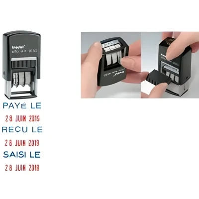 Image de Tampon dateur printy Dater 4850L TRODAT avec plaque texte et encrage automatique en bleu