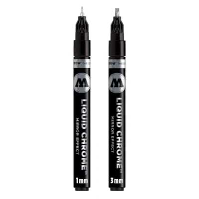 Image de Molotow Lot de marqueurs calligraphie Liquid Chrome (pointe ogive 1,0 mm et pointe 3,0 mm, stylo métallique avec encre spéciale effet miroir) chromé