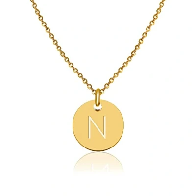 Image de Good.Designs ® Collier de Dames en oro avec Medaillon personnalisé (Initiale Gravée) Bijoux initiaux pour Femmes (N)