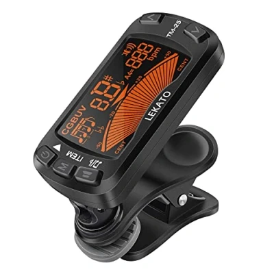 Image de Accordeur de Guitare, LEKATO Clip On Tuner Métronome 3 en 1 Portable pour Basse, Violon, Ukulélé, 360 Rotation