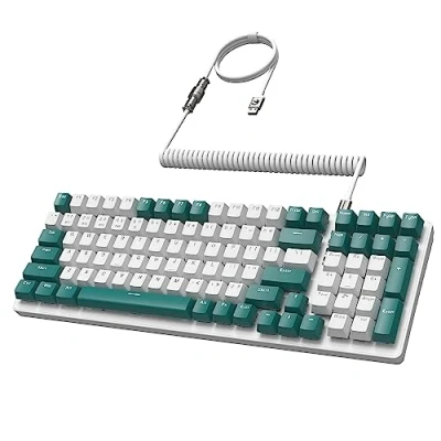 Image de MAMBASANKE K6 Pro 96% 3 Modes Clavier de Jeu Mécanique Hot Swap 4000mAh 2.4Ghz/Bluetooth 5.0/Clavier Filaire avec Câble USB Enroulé Type C 9 RVB Rétroéclairé Bleu Commutateur pour Mac Vert