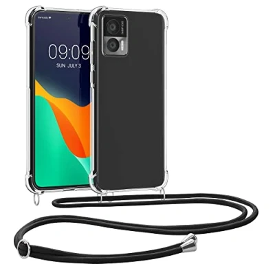 Image de kwmobile Coque Collier Compatible avec Motorola Edge 30 Neo Housse de Protection en TPU Cordon Sangle Transparent Noir