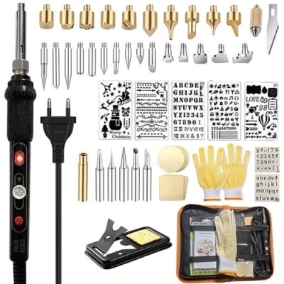 Image de Kit de fer à souder pour pyrogravure, 60 W, température réglable 200 450 C, bois, cuir, bricolage, soudure, sculpture, pyrogravure sur bois.