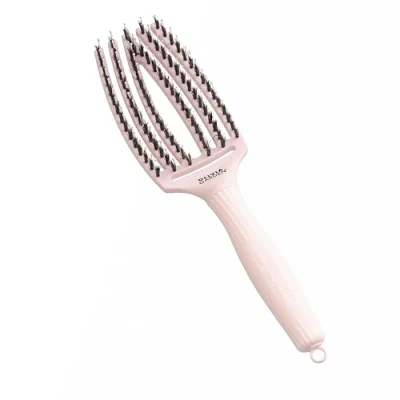 Image de Olivia Garden Fingerbrush Care Iconic Medium Pastel Pink Brosse à cheveux démêle et fait de poils sanglier nylon pour une brillance ultime un coiffage en douceur
