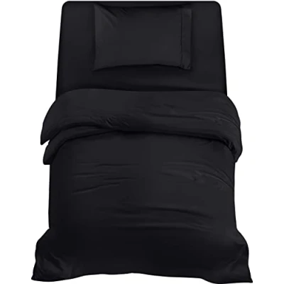Image de Utopia Bedding Housse de Couette 135x200cm, Drap 90x190cm et Taie d&#039;oreiller 50x75cm Microfibre brossée Polyester Douce (Noir)