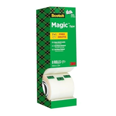 Image de Scotch Magic Ruban Adhésif Invisible 8 Rouleaux 19mm x 33m à Usage Général pour la Réparation, l&#039;Etiquetage et Fermeture de Documents