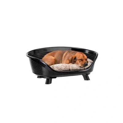 Image de Ferplast Panier Chien, Chat avec Coussin en Coton, Lit sureleve Chien Moyen, pour Plastique Recyclé, Corbeille Respirant Antidérapant, Throne 70,5 x 52 h 28,5 cm, Noir