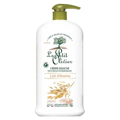 Image de LE PETIT OLIVIER Crème Douche Extra Douce &amp; Hydratante Lait D&#039;Avoine Pour Toute La Famille PH Neutre Peau Sans Savon, Colorant Fabriqué En France 750 ml