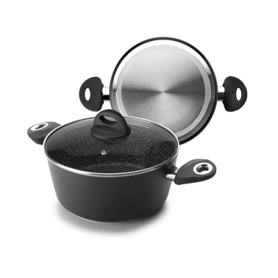 Image de IBILI Casserole Nature avec couvercle en verre, 24 cm, Antiadhésif style pierre, Compatible l’induction
