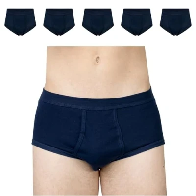 Image de SES Lot de 5 slips à fines côtes pour homme S 4XL En 100 % coton Avec ouverture et taille souple qualité supérieure, Marine, M