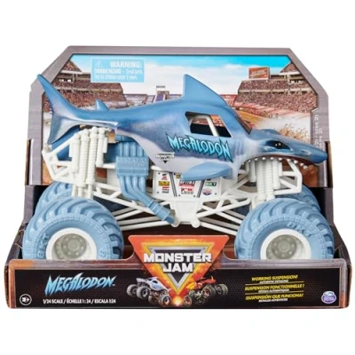Image de Monster Jam, Truck Officiel Megalodon, véhicule Collector moulé sous Pression, échelle 1:24, Jouets pour Enfants garçons et Filles âgés de 3 Ans Plus