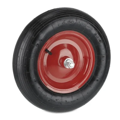 Image de Relaxdays Roue de brouette 4.80 4.00 8, à air, Jante en Acier, avec axe, 4PR, Secours, Jusqu’à 120 kg, Noir &amp; Rouge 9 x 39 cm
