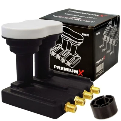 Image de PremiumX Monobloc lnb Quad 3 pxmb3q 0,1 DB Astra 19,2 eutelsat 16 HDTV fullhd ultrahd 4k 3D Capable de 4 participants