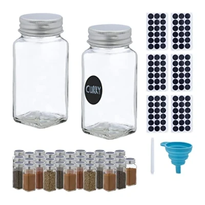 Image de Relaxdays Lot de 36 Pots à épices, avec Entonnoir, Verres Condiments, étiquettes, 120 ML, Verre, Transparent