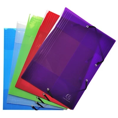 Image de Exacompta Réf. 56701E Paquet de 5 chemises à élastiques Crystal pochettes 3 rabats en polypropylène haute transparence dimensions 24 x 32cm pour documents au format A4 couleurs assorties