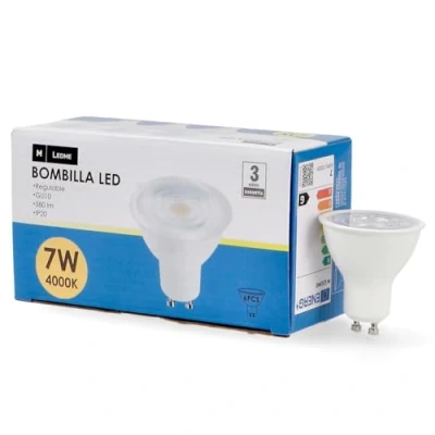 Image de M Ledme Pack de 6, Ampoule Led 7W Gu10 Smd Plus, Lumière Dimmable, Neutre (4000k), Culot Gu10, 580 Lumen, IP20, Ouverture du Faisceau 60. LM7617