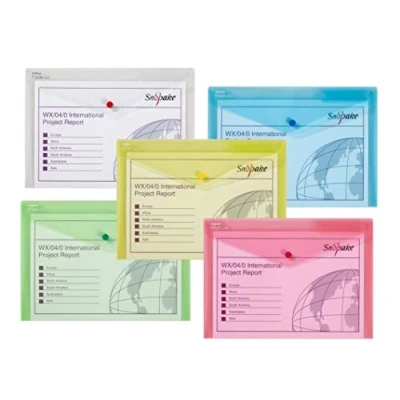 Image de Snopake Sachet de 5 Chemises Polypropylène Format A4 à Bouton Pression Coloris Assortis Polyfile
