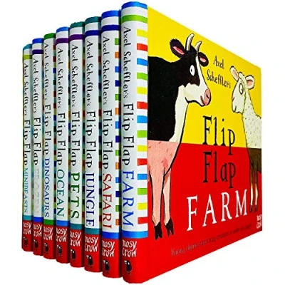 Image de Flip Flap Series 8 Books Collection Set (Axel Scheffler&#039;s Dinosaurs, Safari, Farm, Jungle, Pets, Ocean, Frozen, Minibeasts)