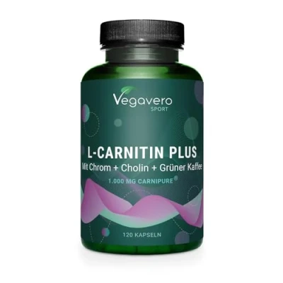 Image de L Carnitine PRO Carnipure®, Café vert, Vitamines B, Chrome, Choline PRE WORKOUT Energie + Récupération Tartrate EXTRA FORT VEGAN 120 gélules Vegavero®
