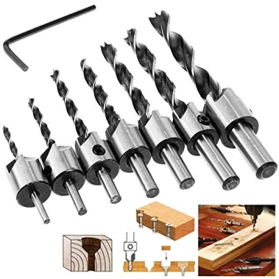 Image de Fraiser Percer Bit Ensemble, 4EVERHOPE 8pcs HSS 5 flûte Charpenterie Fraise Coeur Morceaux à chanfreiner 3 10mm