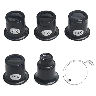 Image de HENGBIRD Loupe de Réparation Montre, Bijoutiers,Loupe Montre Outil 3X 5X 10X 15X 20X Lentille 5 PCS Noir