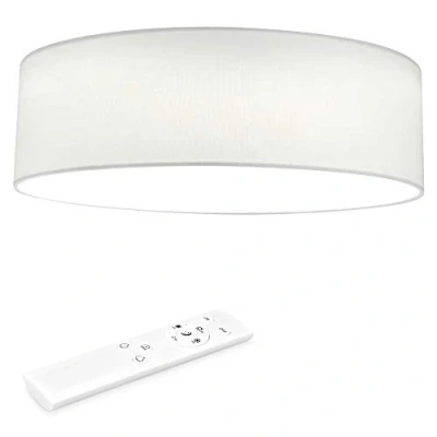 Image de Navaris Plafonnier LED 12W Rond 32cm Ø Design Tissu Blanc Lumière Variable avec Changement de Température Couleur et Télécommande