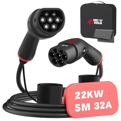 Image de MCEVKELN Câble Type 2 de Recharge Voiture Électrique et Hybride 22kW Triphasé 32A 5 Mètre à EV Chargeur Compatible avec e 208, Model Y/3, Zoe, Kona etc