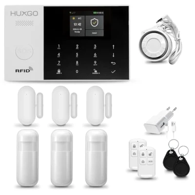 Image de HUXGO® HXA005 Alarme Maison sans Fil WiFi + GSM avec Sirène Système d&#039;alarme Domestique 3X détecteurs de Mouvement, capteurs Porte TUYA App.