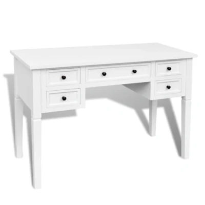 Image de vidaXL Bureau Blanc à 5 Tiroirs Rangement Table Console d&#039;Ordinateur