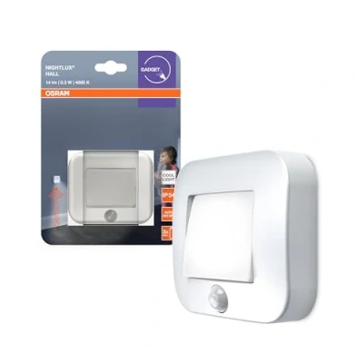 Image de OSRAM NIGHTLUX Hall Veilleuse, blanche, détecteur de mouvement, IP54, fonctionne sur piles, blanc froid 4000 K, idéale pour les couloirs, entrées, montage flexible
