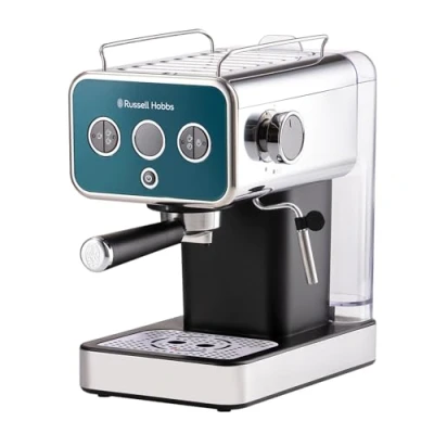 Image de Russell Hobbs Cafetière [Machine Expresso Design Vintage] Distinctions Océan (15 Bars, mode auto. &amp; manuel pour 1 ou 2 tasses, chauffe rapide, buse vapeur: lait eau chaude, affichage LED) 26451 56
