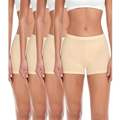 Image de wirarpa Boxer Femme Shorty Femmes Panty Coton Short Caleçon avec Entrejambe Large Lot de 4 Beige Taille L