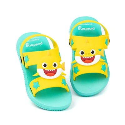 Image de Baby Shark Sandales pour enfants Garçons filles Bébé requin Character Family Sliders avec sangle de soutien Chaussures d’été Bleu Jaune