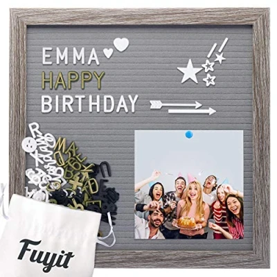 Image de Fuyit Tableau Lettres Amovibles en Feutre Décoratif, 30 x cm Cadre Lettre avec 600 Lettres, Chiffres, Symboles, Expressions et Soutien Bois, pour Le Mur Ou Table, Grey