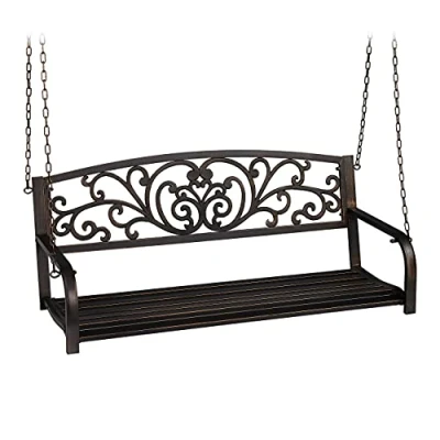 Image de Relaxdays Banc Suspendu, 2 sièges, balançoire de Jardin, Design Vintage, métal,HlP 197x133x58cm, Noir Bronze