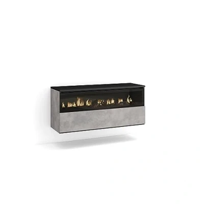 Image de Skraut Home Cheminée électrique LED Effet Flamme 102x45x35cm 1 Ouverture, Porte Suspendu, Mural Style Moderne Ciment