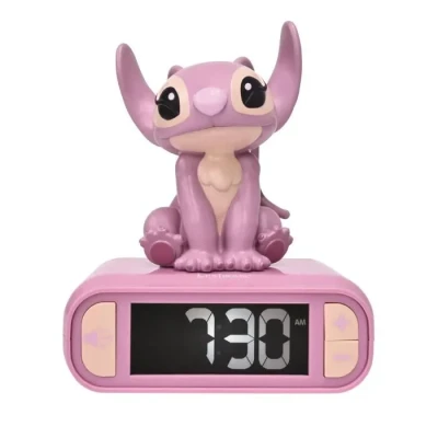 Image de Lexibook, Disney Stitch, Réveil veilleuse Angel, Sons et mélodies, Ecran LCD rétro éclairé, Lumineux, Snooze, Rose, RL800D1
