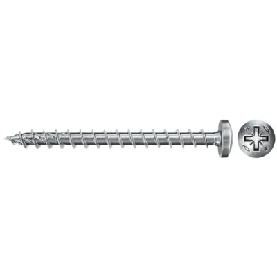Image de fischer Vis PowerFast FPF II PZF 4,0x40 à Tête cylindrique bombée, empreinte PZ, zingué blanc, filetage total Boîte de 200 Gris