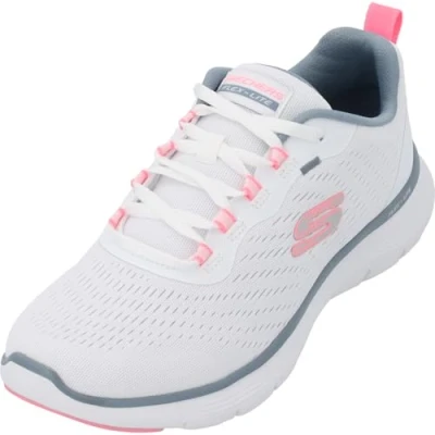 Image de Skechers Femme Flex Appeal 5.0 Appel, Maille Blanche Rose Garniture Bleu Clair, 39.5 EU