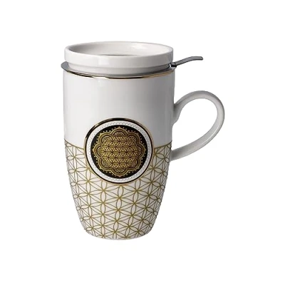 Image de Goebel 23 101 76 1 Tasse à thé avec infuseur fleur de vie blanche en porcelaine fine Couleur : multicolore Dimensions 11,5 x 8 14 cm