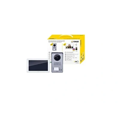 Image de Vimar K40955 Kit portier vidéo 1 famille pour pose en saillie avec: portiers mains libres LCD 7in avec écran tactile et connexion Wi Fi, platine de rue à boutons, alimentation
