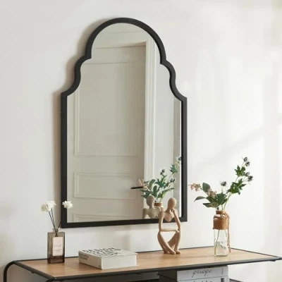 Image de [en.casa] Miroir Mural Design Classique Arche Style Intemporel Fenêtre pour Salon Chambre Bureau Salle de Bain MDF 90 x 60 cm Noir