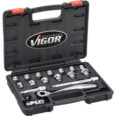 Image de VIGOR V6202 Jeu de douilles 17 3/8 carré intéreur / femelle, à tête carrée