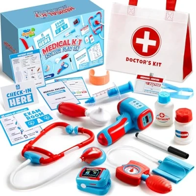 Image de Play Act Malette Docteur Enfant,avec stéthoscope réaliste, seringue, Thermomètre Infrarouge Enfant Jouet,Jouet d&#039;Imitation dès 3 Ans