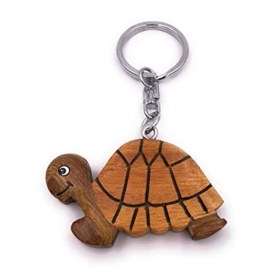 Image de H Customs Tortue Vieux Bois Noble Main Porte clé Pendentif