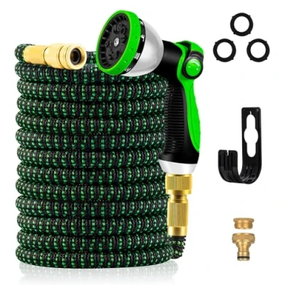 Image de Tuyau d’arrosage Extensible 15m/50Ft avec 10 modèles de pulvérisation Convient aux robinets 1/2&quot; et 3/4&quot; Raccords en laiton massif Durables Pour Jardin Arrosage Nettoyage