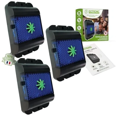 Image de ISOTRONIC Répulsif à ultrasons pour rongeurs et Animaux Sauvages Blue Flash repousser Les Souris, Rats, martres, dormeurs 7, ratons laveurs Renards