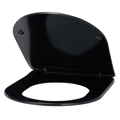 Image de Abattant WC couleur Noir universel clipsable/nettoyage facile lunette de toilettes Thermodur extra plat frein chute forme D NOYON &amp; THIEBAULT
