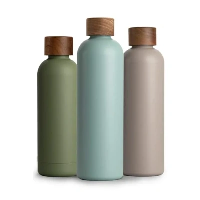 Image de T&amp;N Bouteille Isotherme d’eau 1l en acier inoxydable avec bouchon bois d&#039;acacia, Gourde Inox 1 Litre, conserve le froid à 29h, la chaleur 14h, étanche pour boissons gazeuses