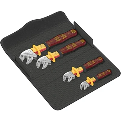 Image de Wera 05020170001 6004 Joker VDE 4 Set 1 Jeu de clés à fourche auto ajustables isolées VDE, pièces, Rouge jaune
